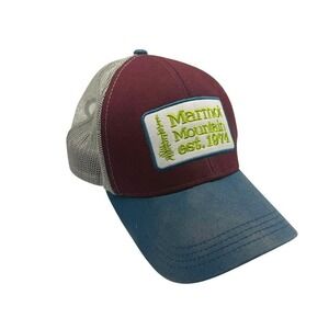 Marmot Mountain EST 1974 Burgundy Embroidered Trucker Snap On Hat One Size
